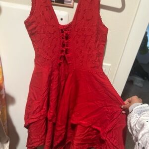 Red Sleeveless Dress with Lace-Up front